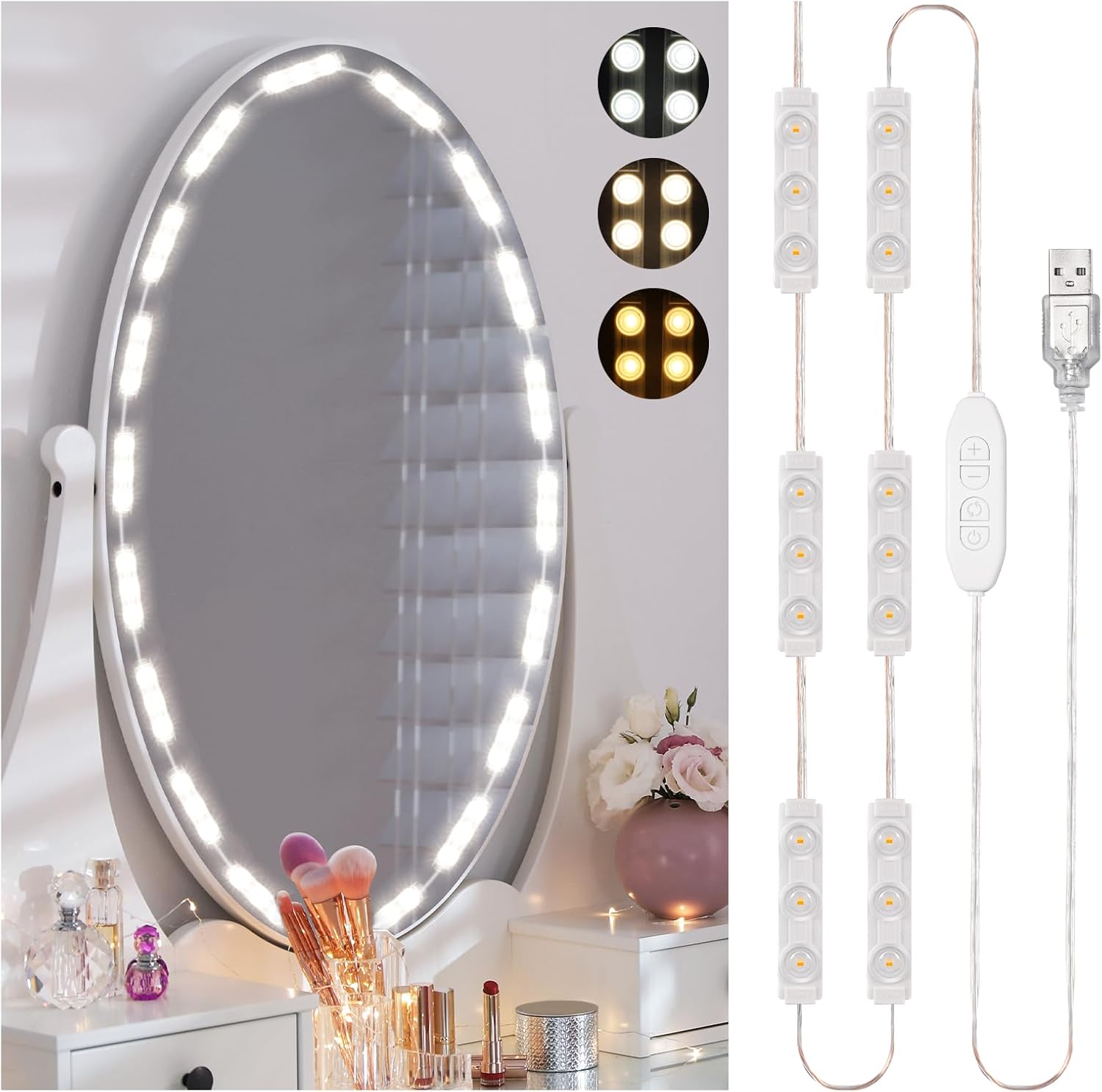 Consciot LED Vanity Lights for Mirror, Hollywood Style 10 Dimmable Bulbs | Adjustable Color & Brightness, USB Cable, Mirror Lights Stick on for Makeup Table Dressing Room Mirror - Image 9
