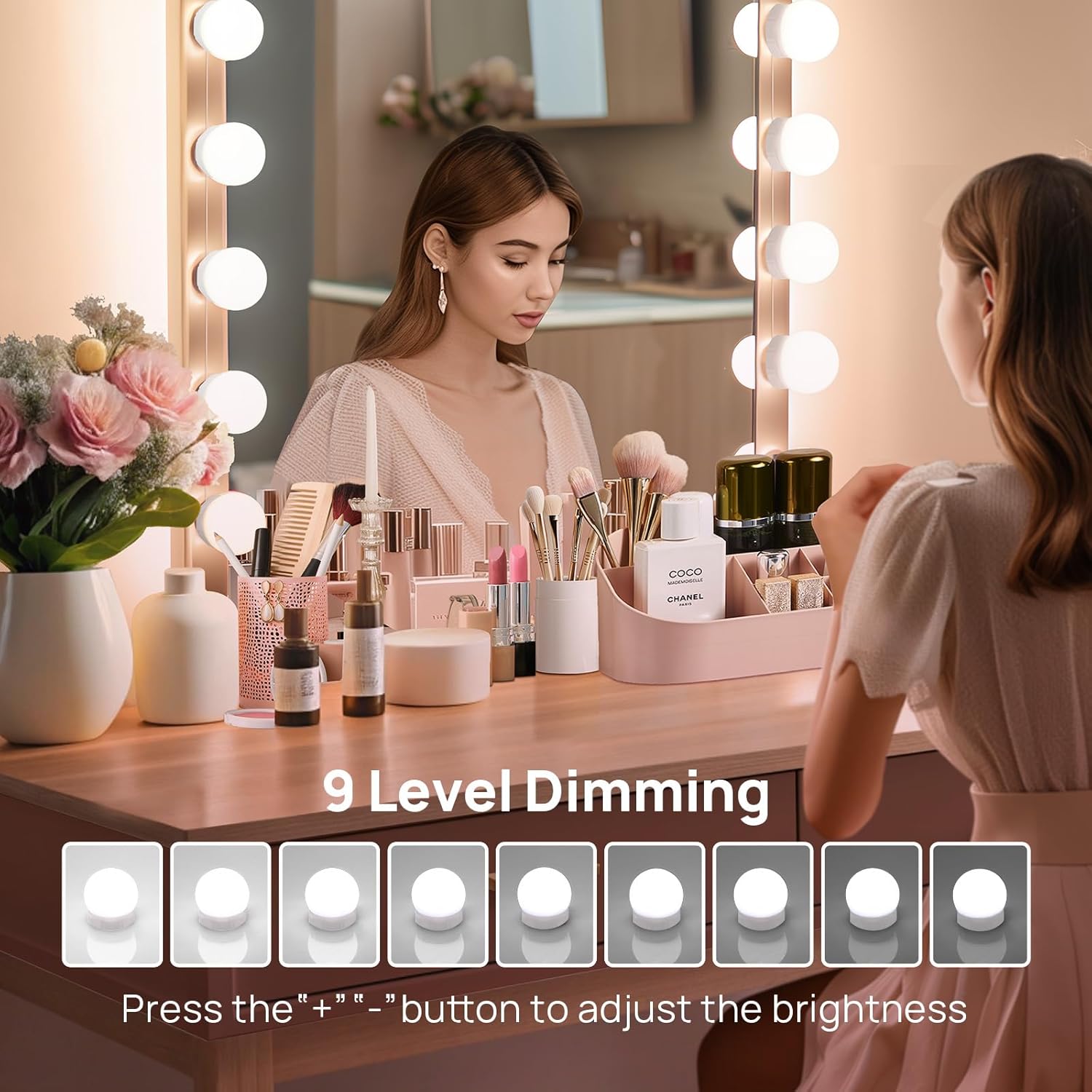 Consciot LED Vanity Lights for Mirror, Hollywood Style 10 Dimmable Bulbs | Adjustable Color & Brightness, USB Cable, Mirror Lights Stick on for Makeup Table Dressing Room Mirror - Image 4