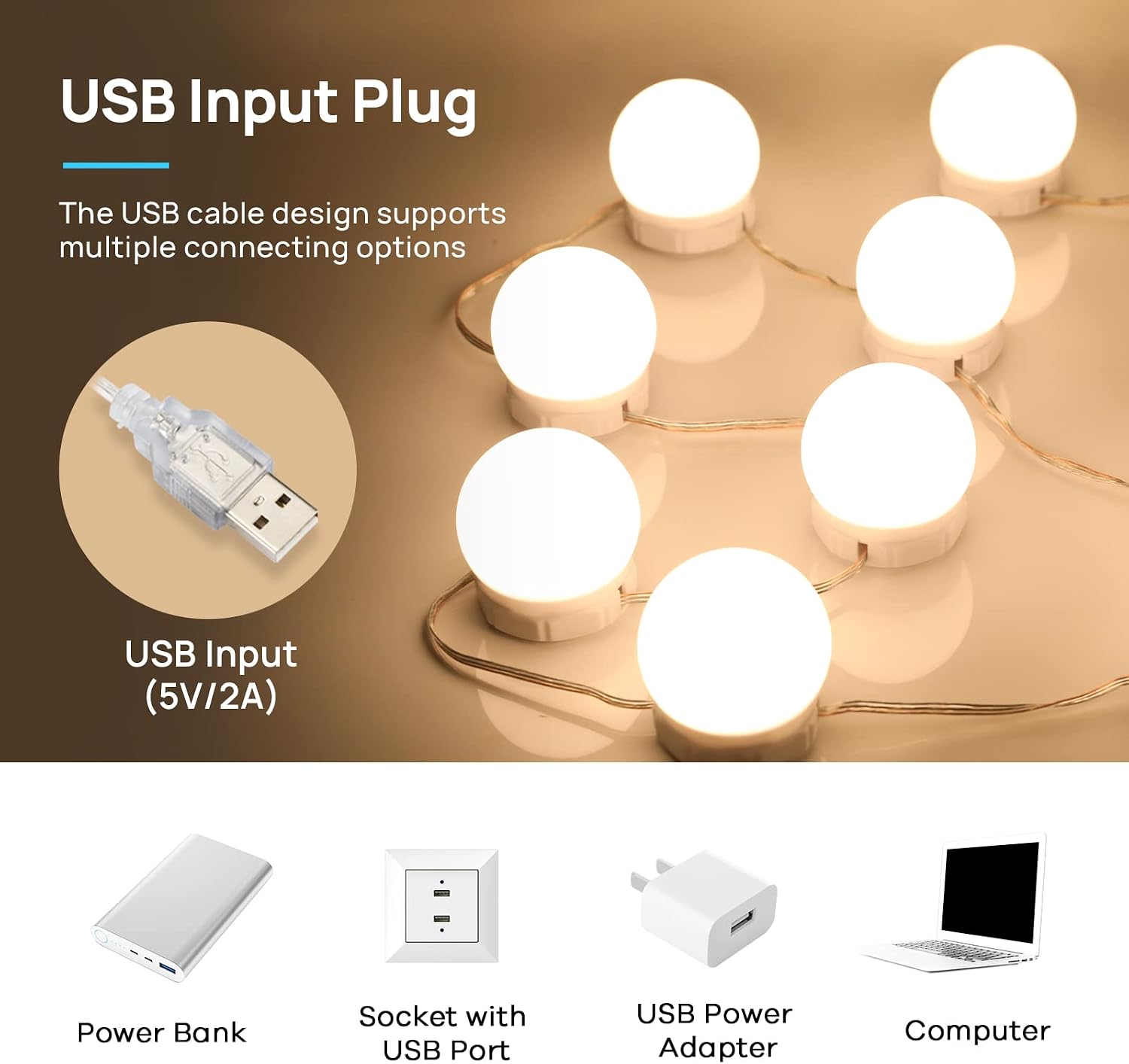 Consciot LED Vanity Lights for Mirror, Hollywood Style 10 Dimmable Bulbs | Adjustable Color & Brightness, USB Cable, Mirror Lights Stick on for Makeup Table Dressing Room Mirror - Image 5