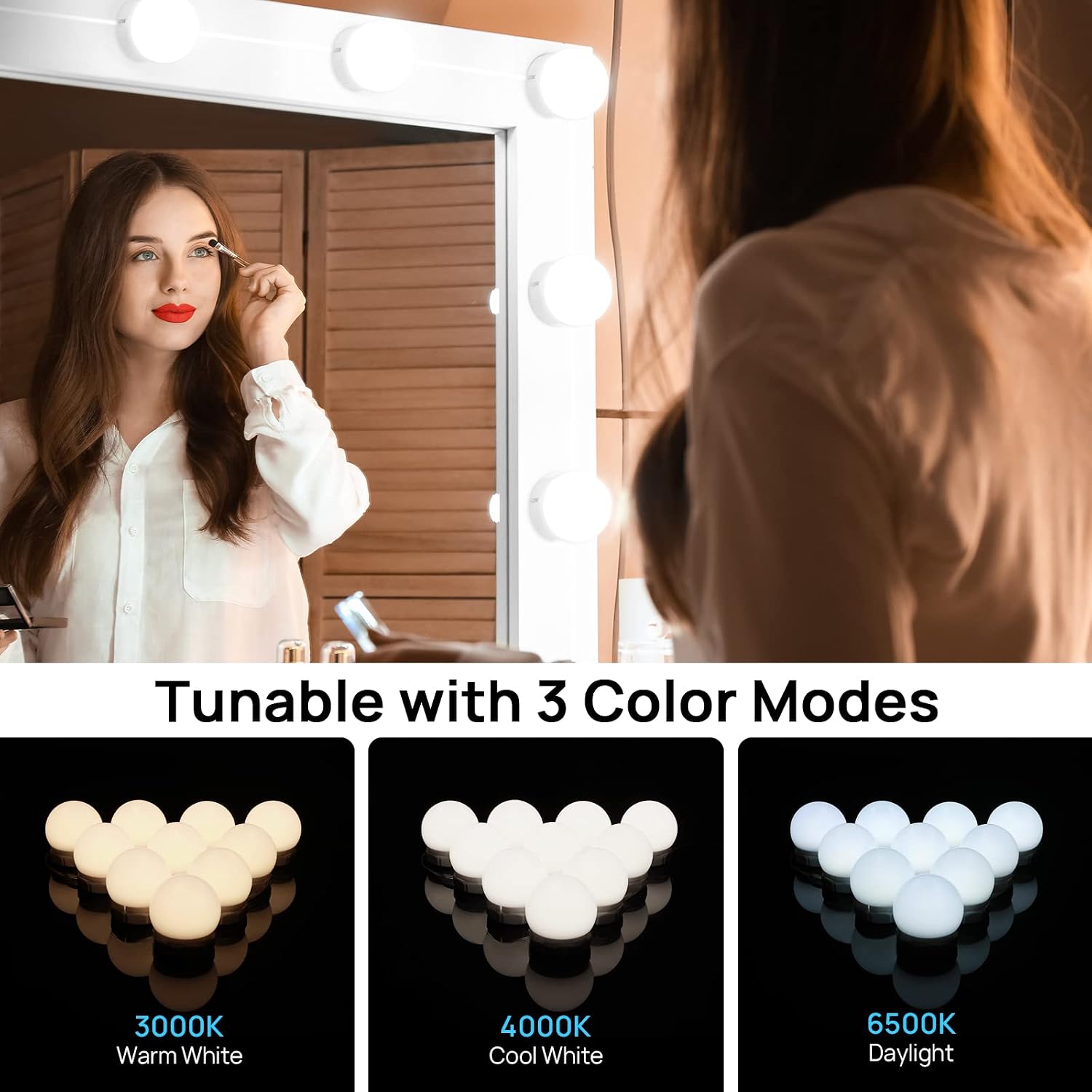 Consciot LED Vanity Lights for Mirror, Hollywood Style 10 Dimmable Bulbs | Adjustable Color & Brightness, USB Cable, Mirror Lights Stick on for Makeup Table Dressing Room Mirror - Image 3